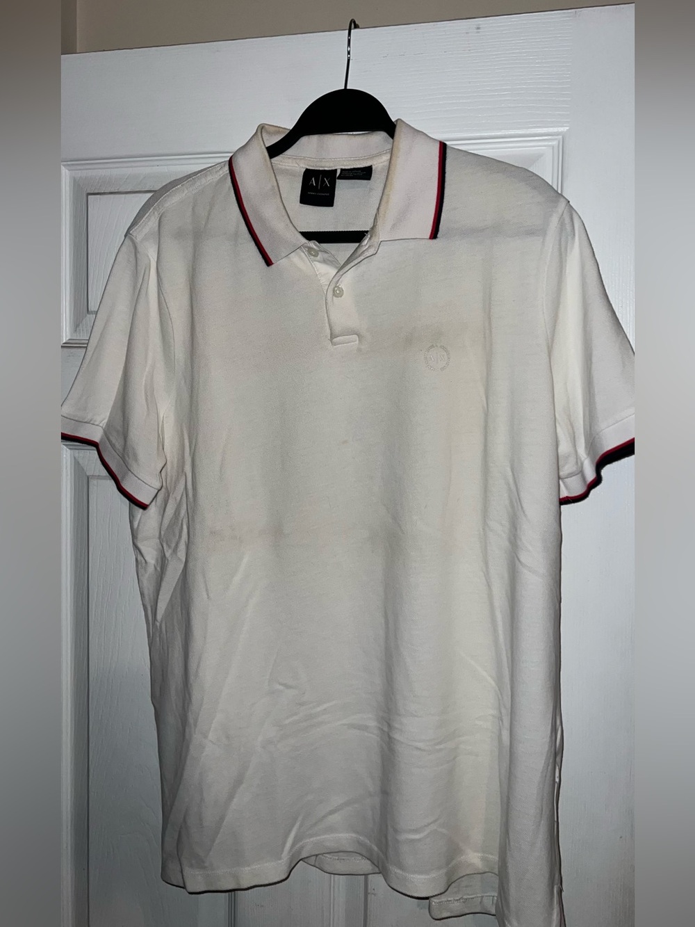 A/X Armani Exchange Men’s White Polo with Red-Trim - XL